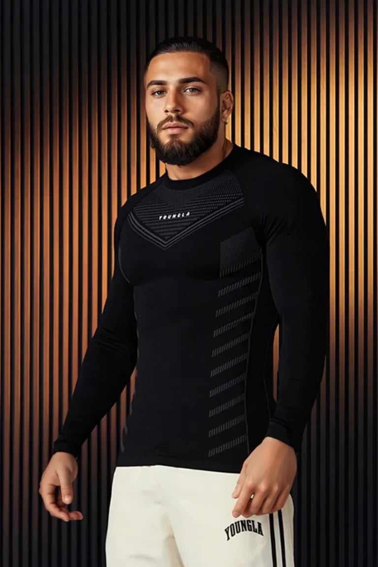 Spring Autumn Men Slim Fit Casual Elastic Training Top Long Sleeve T-shirt Fitness Sports Milk Silk Material Running Fitness