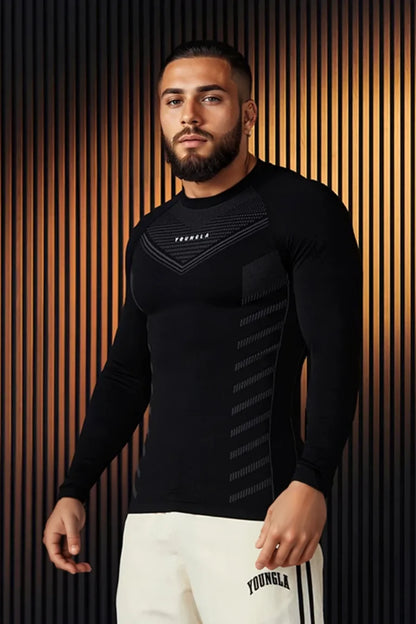 Spring Autumn Men Slim Fit Casual Elastic Training Top Long Sleeve T-shirt Fitness Sports Milk Silk Material Running Fitness