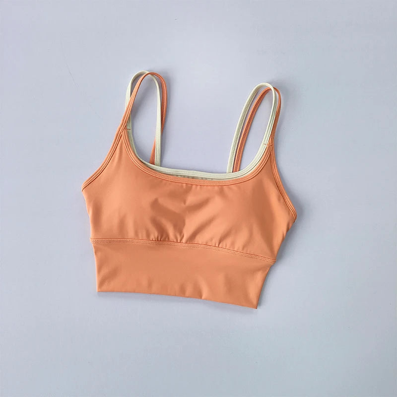 Sports Bra Women Summer Shock-absorbing Gathering Double Breast Strap Yoga Vest Quick Drying Anti Sagging Shaping Fitness Bra