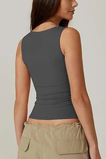 European and American women's street style spicy girl fashion square neck slim fit sleeveless vest for women