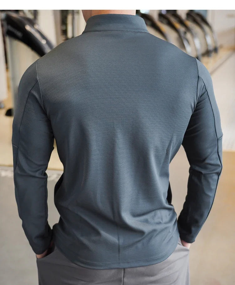 Men's Sports Fitness Casual Tops Long Sleeve Stand Up Collar Solid Colour Jacket Jogging Workout Sweatshirt with Zip Long Sleeve