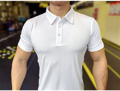Men's Ice Silk Quick Dry Short-sleeved Thin Running T-shirt Loose Lapel Fitness T-shirt Football Basketball Jersey Sportswear