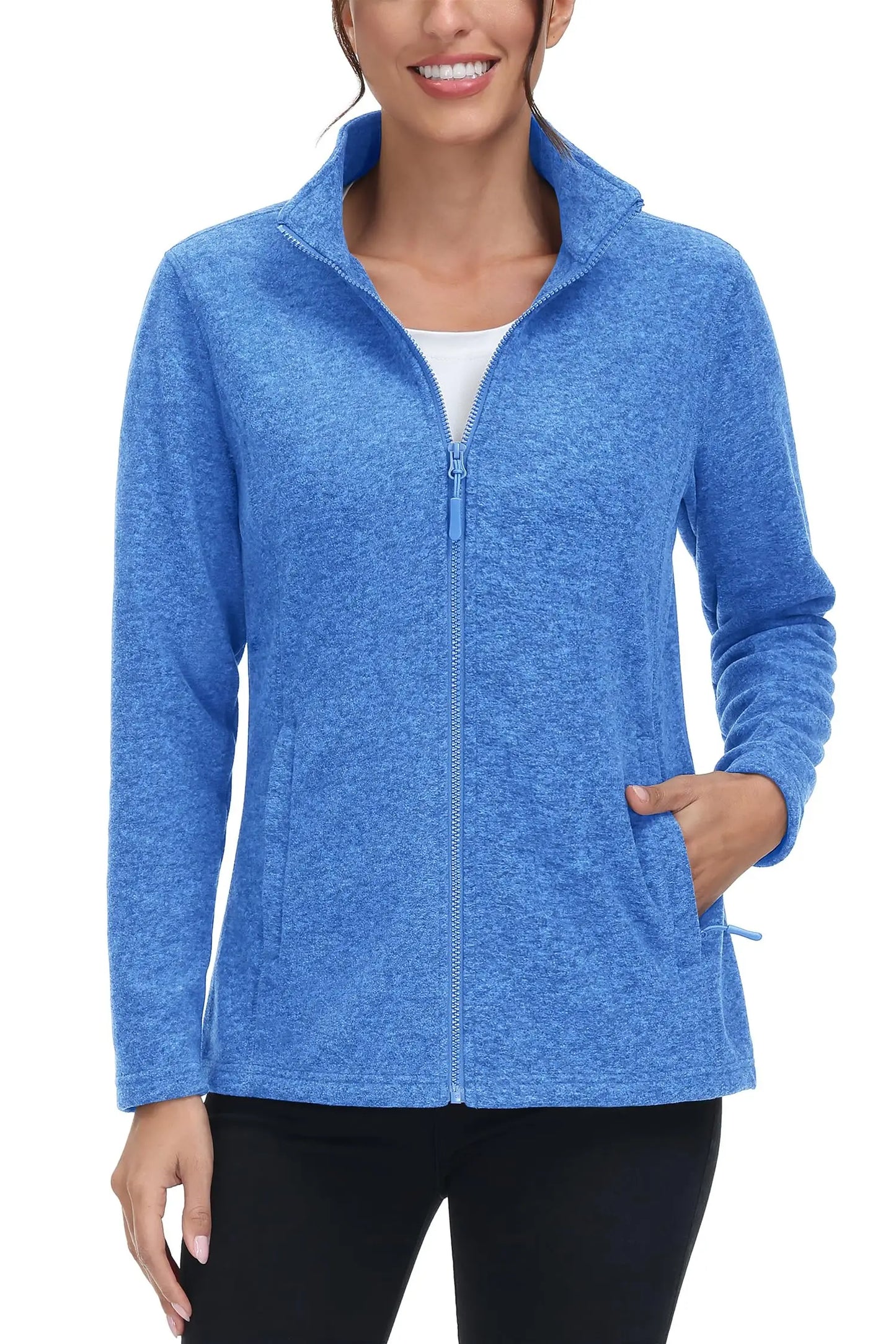 TACVASEN Lightweight Full Zip Fleece Jackets Spring/Autumn Womens Turtleneck Sweater Sports Warm Sweatshirts Thermal Casual Tops