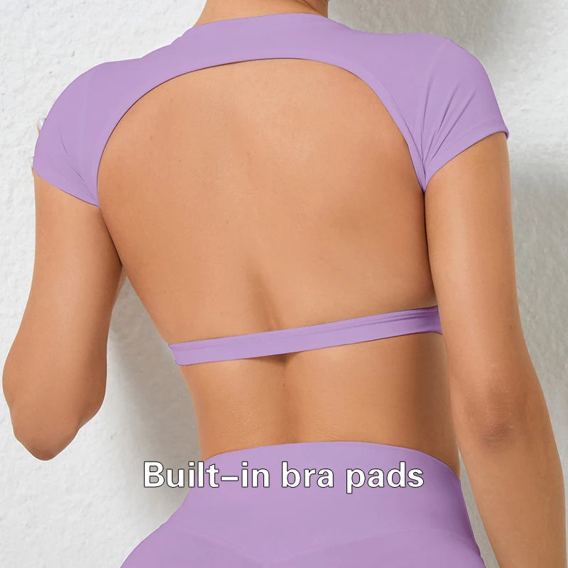 Hearuisavy Customizable Sports Shirts Workout Sportswear Backless Yoga Clothing Chest Pads Sport Crop Tops Gym Top Women