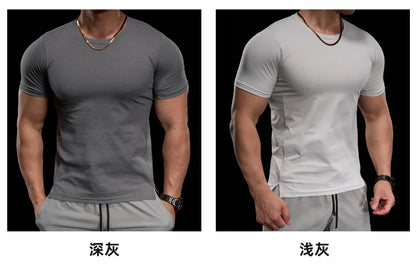 Men's Gym Fitness Training Clothing Men's High-elasticity Breathable Sports Tight Short-sleeved T-shirt, Running Sports