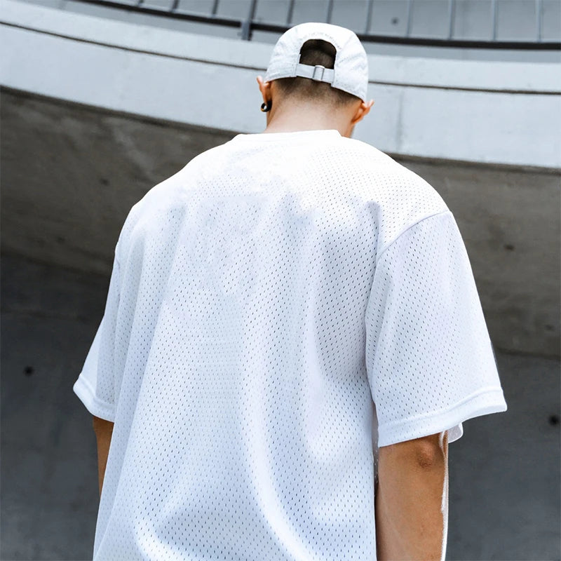 Oversized Loose Short Sleeve Quick Dry Shirt Gym Bodybuilding Breathable Cool Mesh Clothing Mens Fitness Workout Muscle T-shirts