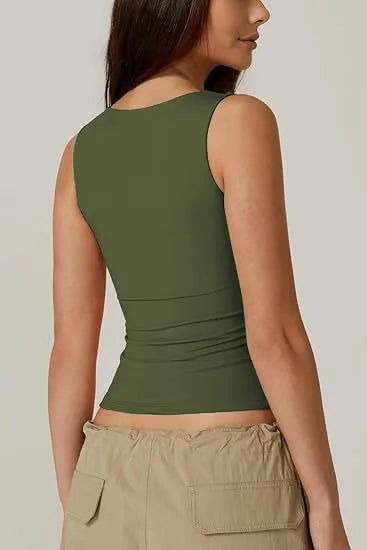 European and American women's street style spicy girl fashion square neck slim fit sleeveless vest for women