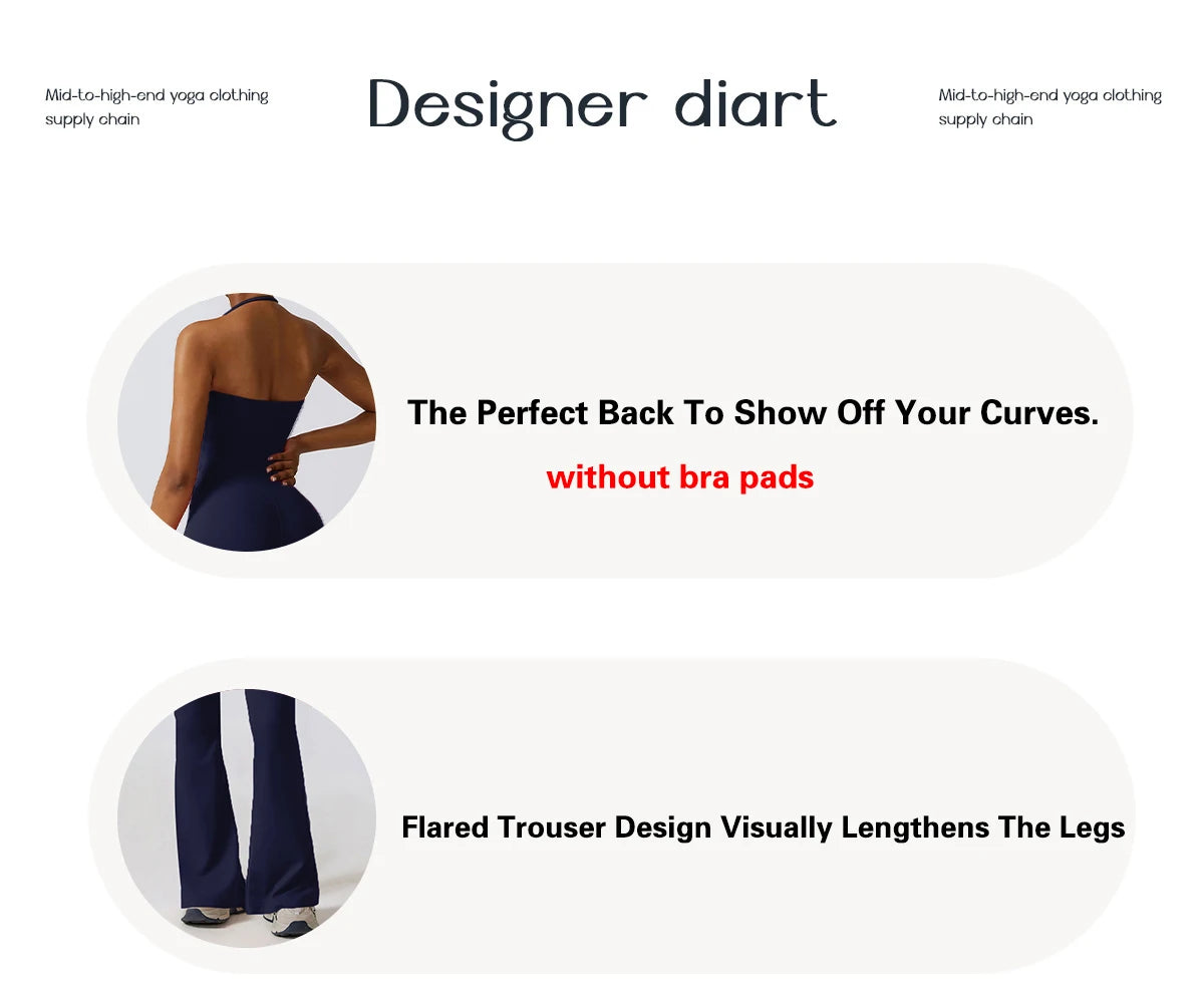 Ctenkevet Women Sleeveless Yoga Jumpsuit Female Gym Flared Overalls Neck-hanging Backless Sportswear Sport Outfit For Woman