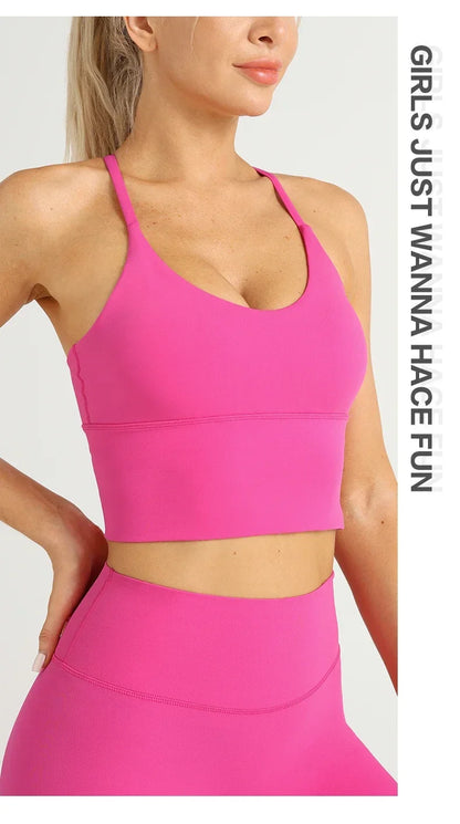 Solid Color Women Gym Yoga Naked Feeling Sexy Cross Back Y shape Sports Bra Fitness Yoga Jogging Workout Sports Women Sling