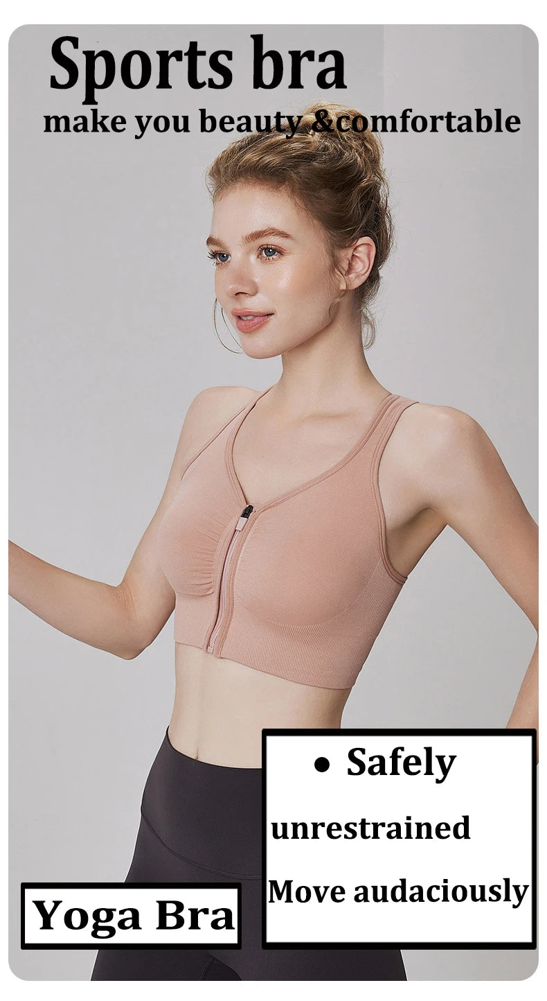 CZGUKE Women's zipper sports bra vest plus size shock resistant bra women's yoga running fitness bra women's underwear