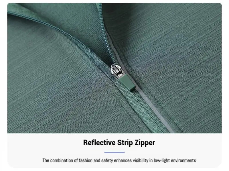 Mens Reflective Zip Stand Collar Running Jacket UPF50+ Sportwear for Jogging Gym Exercise Training Covered Thumbhole& Watch Cuff