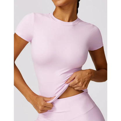 HGC Women's Sports T Shirt Summer Short Sleeve Running  Round Neck Breathable Stretchy GYM Yoga Slim Fitness Active Top Tee