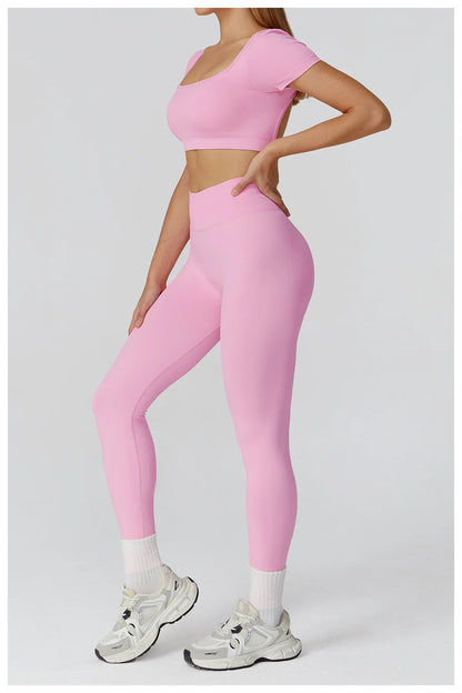 Seamless Women's Yoga Crop Top Sport Short Sleeve T Shirts Fitness Clothes New Yoga Shirt Gym Sexy Backless Top Quick Drying Top