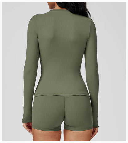 JUREN Yoga Shirts For Women Long Sleeve Fitness Running Push Up Gym Shirts Female Workout Breathable High Elastic Sports Top