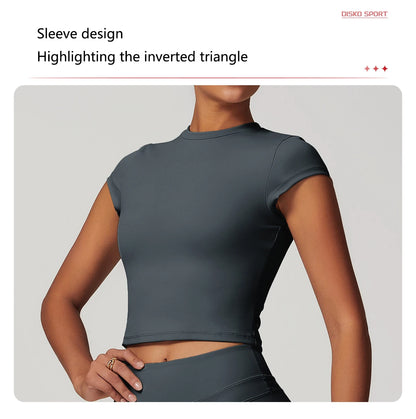 Hearuisavy Casual T-shirt Female Fitness Gym Top Yoga Clothing Sports Short-Sleeved Shirt Women Quick-Dry Workout Shirt Women