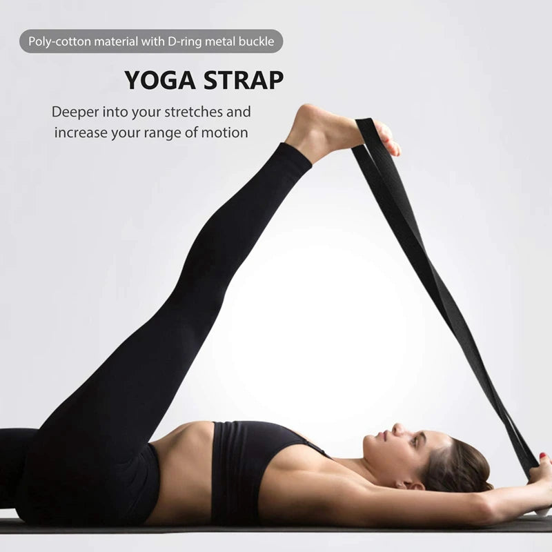 2X Yoga Block And Yoga Strap Set EVA Foam Soft Non-Slip Yoga Blocks Universal Pilates Stretching And Toning Black