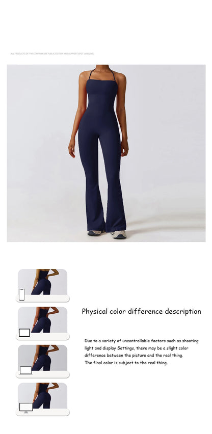 Ctenkevet Women Sleeveless Yoga Jumpsuit Female Gym Flared Overalls Neck-hanging Backless Sportswear Sport Outfit For Woman