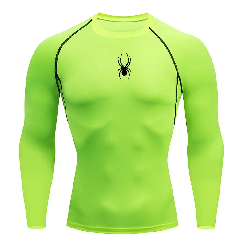 Men's Long Sleeves Spider Fitness Dry Fit T-shirt Gym Compression Shirt Sportswear Outdoor Sports Running Tees Tops Rashgard