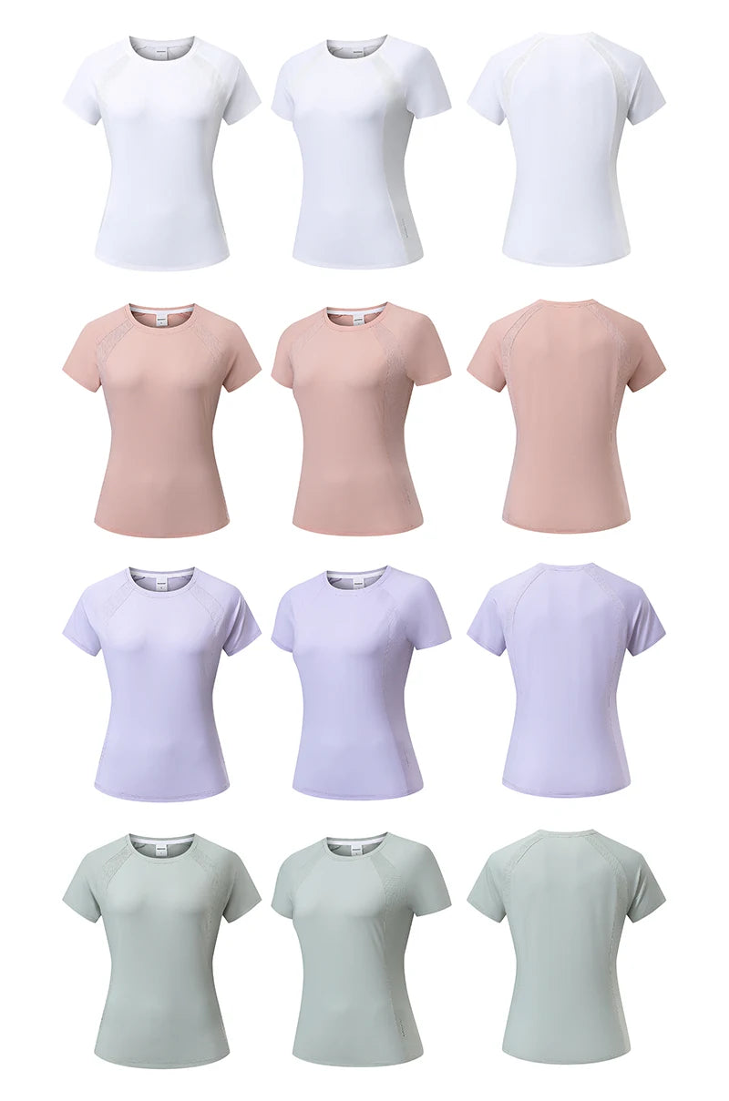 Summer Women's Quick Dry Running Sports T-Shirt Gym Fitness Training Wear for Tennis Golf Yoga Breathable Sportswear Top