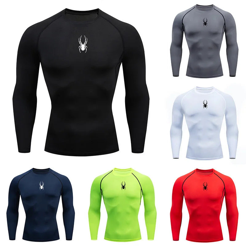 Men's Long Sleeves Spider Fitness Dry Fit T-shirt Gym Compression Shirt Sportswear Outdoor Sports Running Tees Tops Rashgard