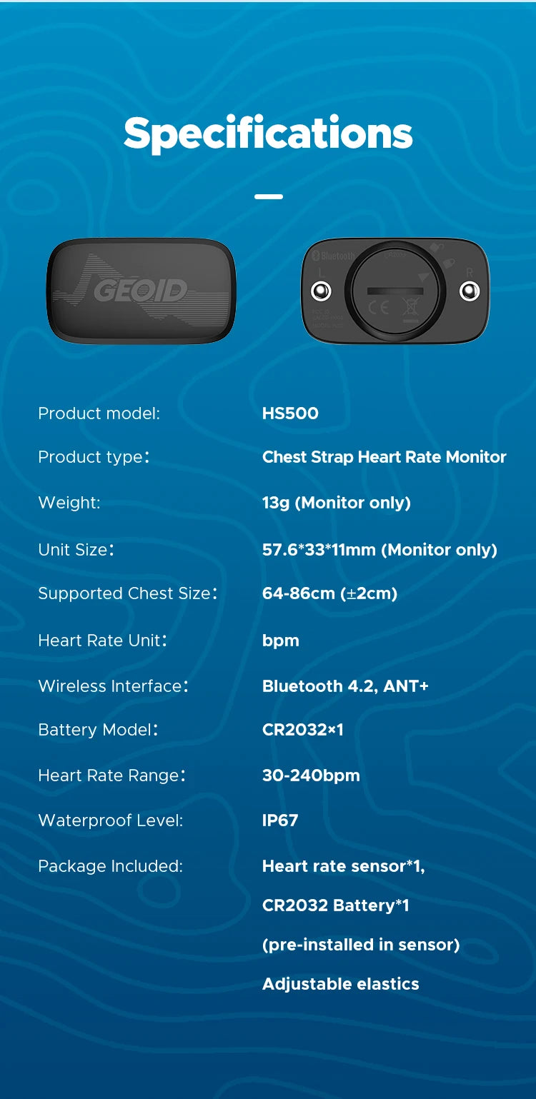 GEOID HS500 Heart Rate Monitor Fitness Equipment Ant Bluetooth Heart Rate Sensor with Chest Strap Tracking LED Light