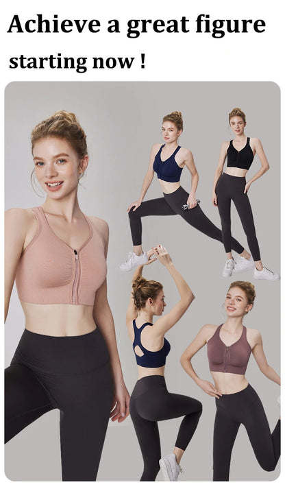 CZGUKE Women's zipper sports bra vest plus size shock resistant bra women's yoga running fitness bra women's underwear