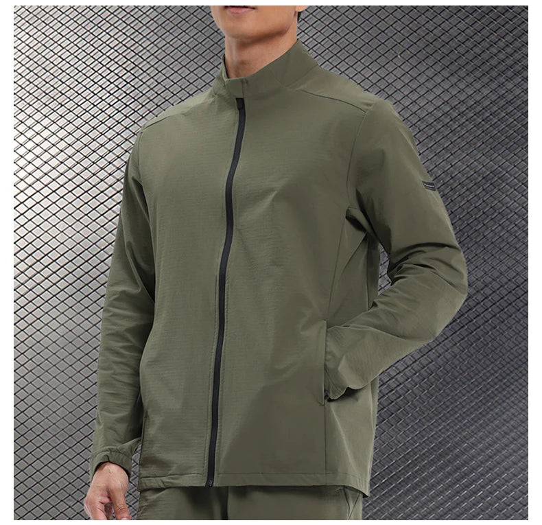 Men Outdoor Sports Casual Jacket Jacket Stand-Up Collar Zip Running Fitness Windproof Camping Hiking Riding Training Tops