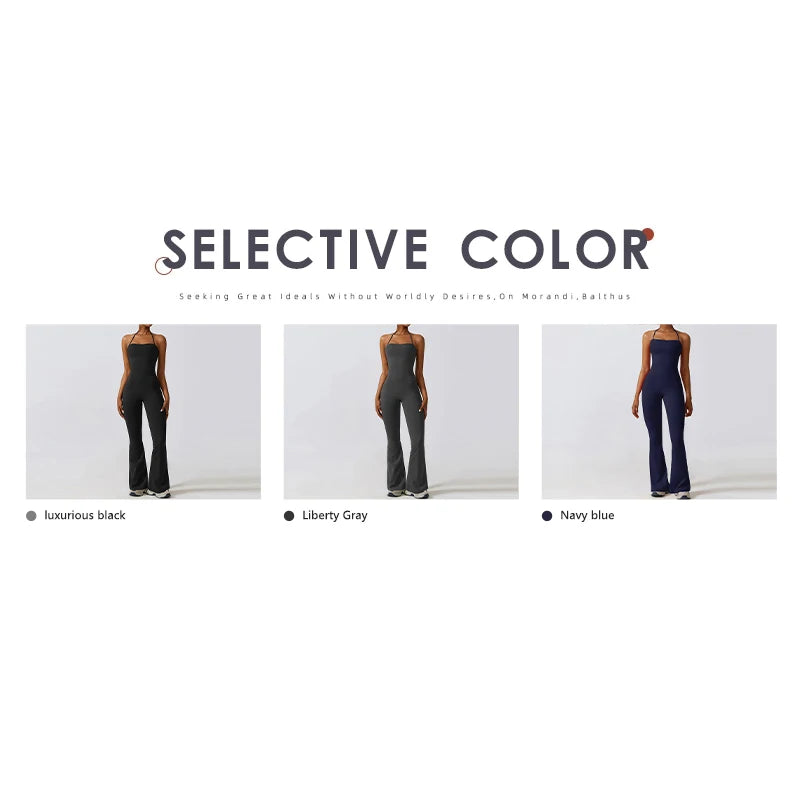 Ctenkevet Women Sleeveless Yoga Jumpsuit Female Gym Flared Overalls Neck-hanging Backless Sportswear Sport Outfit For Woman