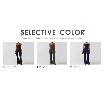 Ctenkevet Women Sleeveless Yoga Jumpsuit Female Gym Flared Overalls Neck-hanging Backless Sportswear Sport Outfit For Woman
