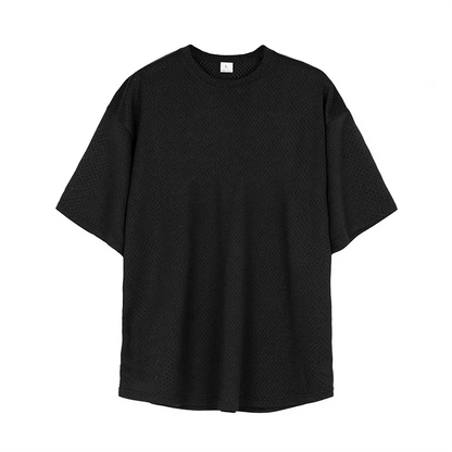 Plain Oversize Loose Short Sleeve T-shirts Gym Fitness Bodybuilding Shirts Mesh Breathable Quick Dry Dropped Shoulders Mens Tops