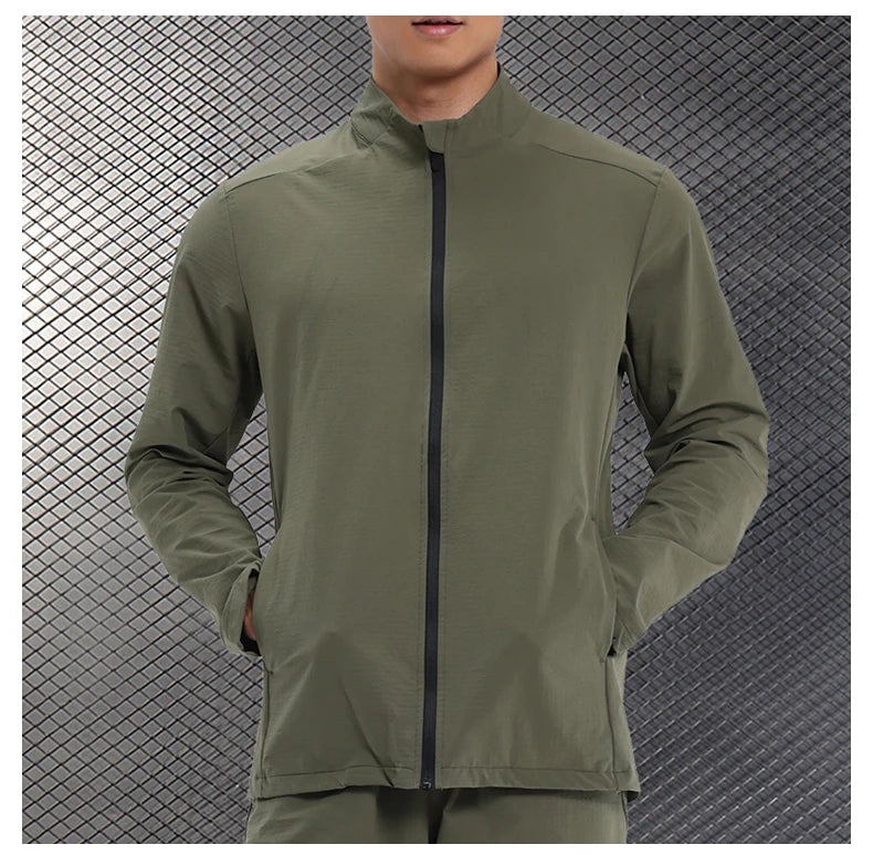 Men Outdoor Sports Casual Jacket Jacket Stand-Up Collar Zip Running Fitness Windproof Camping Hiking Riding Training Tops