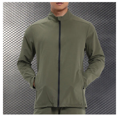 Men Outdoor Sports Casual Jacket Jacket Stand-Up Collar Zip Running Fitness Windproof Camping Hiking Riding Training Tops