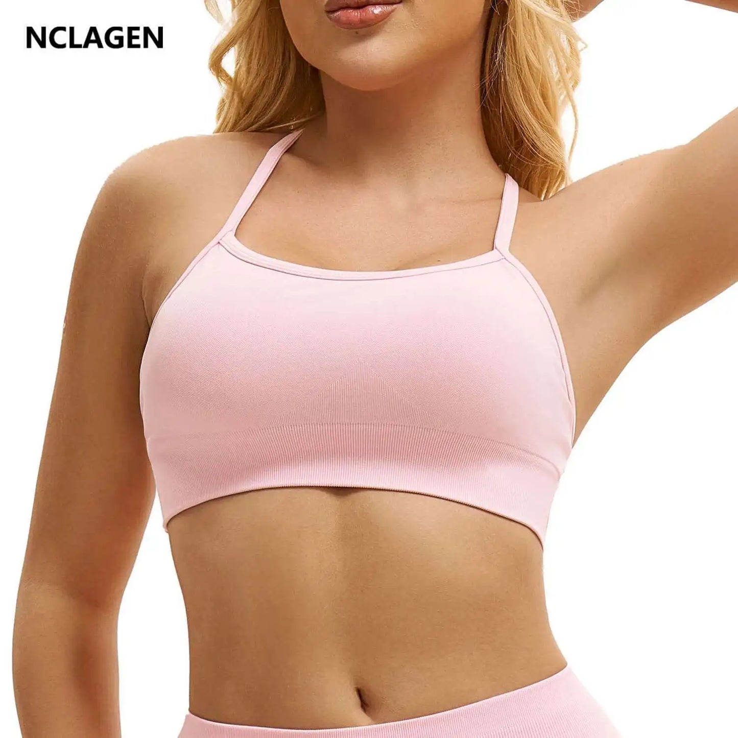 NCLAGEN Sports Bra Backless Fitness Underwear Back Cross Push-up Gym Crop Top Women Training Clothes Running Seamless Bras