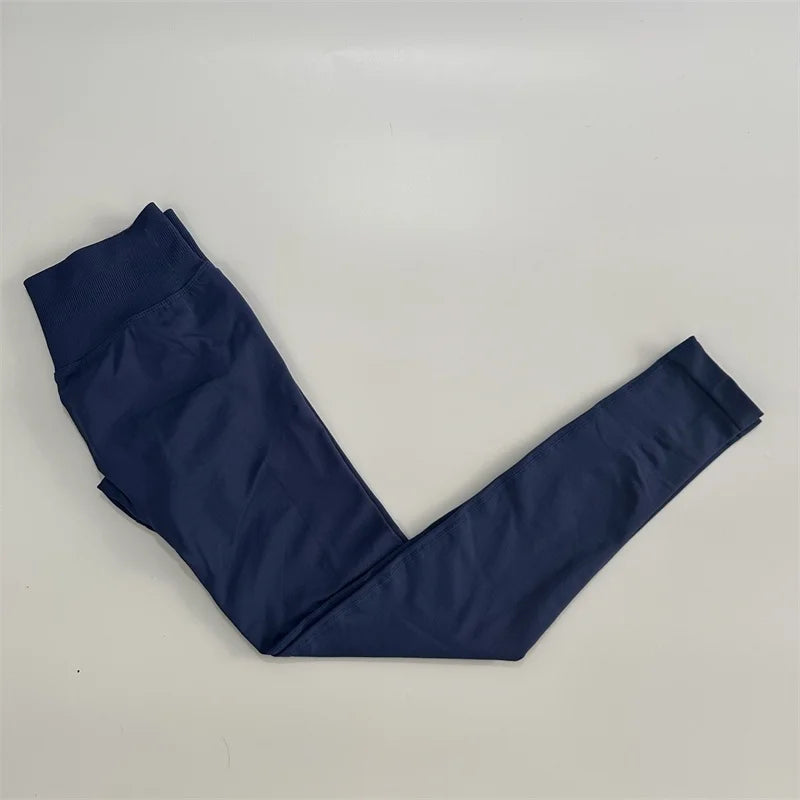 No Logo Leggings Women Low Ribbed Band Scrunch Bum Seamless Yoga Pants Gym Leggings Fitness Sweat Wicking Stretch Workout Tights