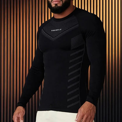 Spring Autumn Men Slim Fit Casual Elastic Training Top Long Sleeve T-shirt Fitness Sports Milk Silk Material Running Fitness