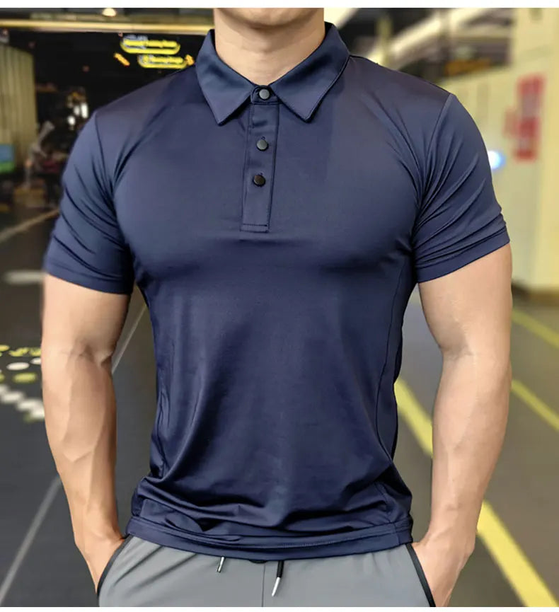 Men's Ice Silk Quick Dry Short-sleeved Thin Running T-shirt Loose Lapel Fitness T-shirt Football Basketball Jersey Sportswear