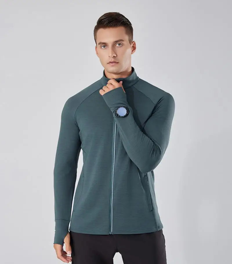 Mens Reflective Zip Stand Collar Running Jacket UPF50+ Sportwear for Jogging Gym Exercise Training Covered Thumbhole& Watch Cuff