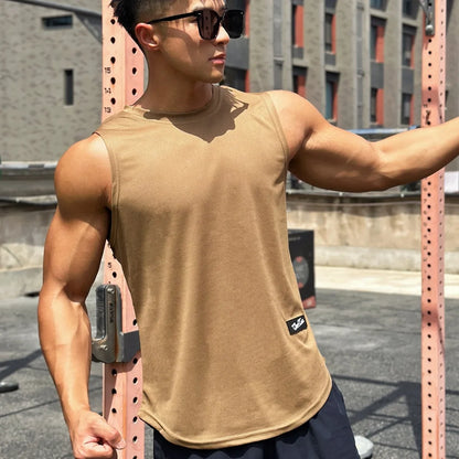 2025 Summer New Trend Men tank top Pullover Round Neck Mesh Bottom Shirt Sports Fitness Top Sleeveless Vest Quick Dry undershirt