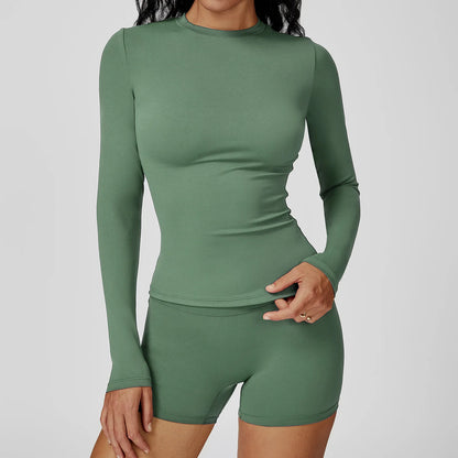 JUREN Yoga Shirts For Women Long Sleeve Fitness Running Push Up Gym Shirts Female Workout Breathable High Elastic Sports Top