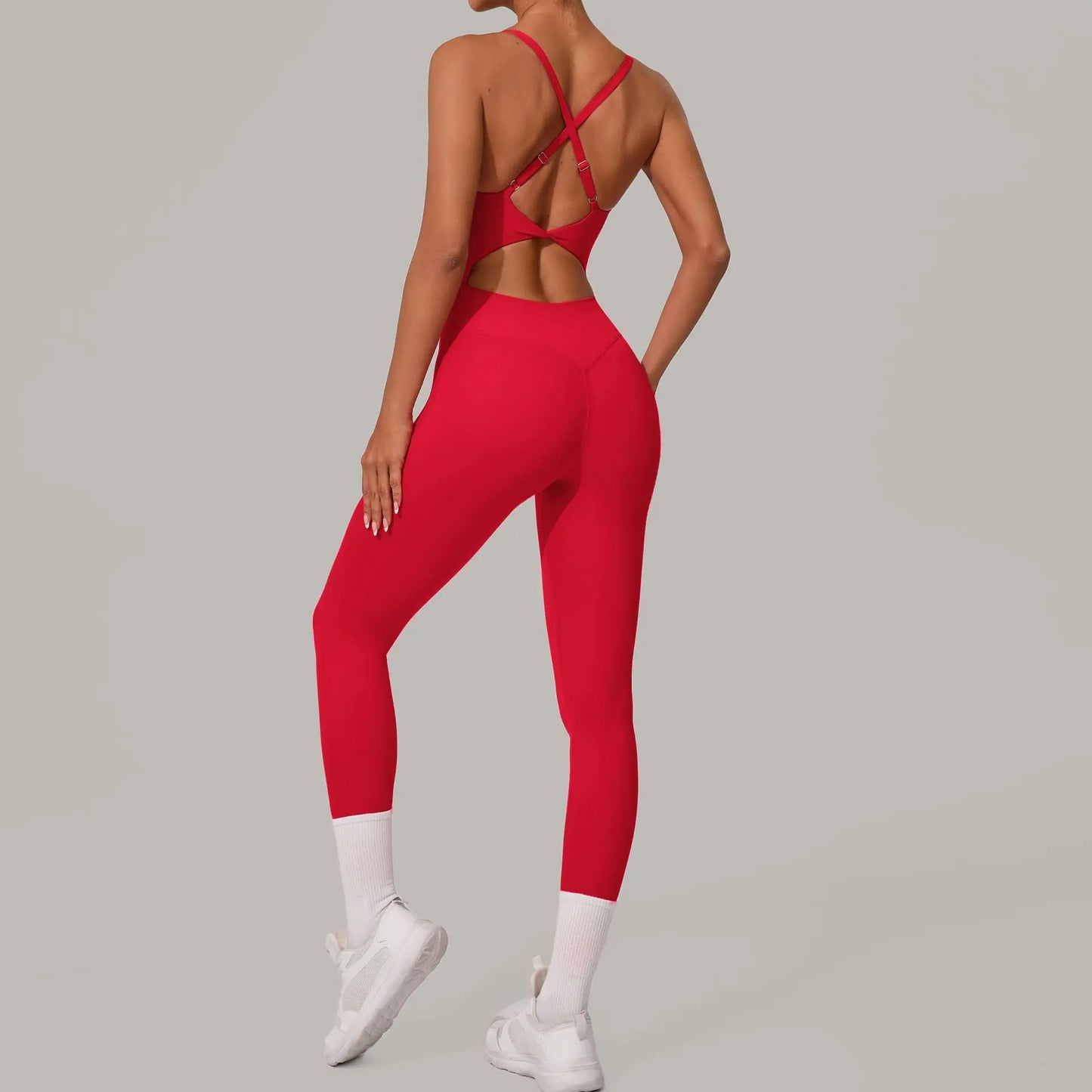 Sexy Hollow Cross Backless Sporty Tight Jumpsuit Woman Sportswear Summer One Pieces Outfit Gym Fitness Overalls Yoga Jump Suit