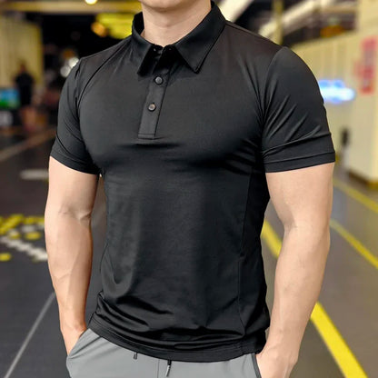 Men's Ice Silk Quick Dry Short-sleeved Thin Running T-shirt Loose Lapel Fitness T-shirt Football Basketball Jersey Sportswear