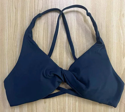 SHINBENE Front Twist Padded Cross Strap Sports Bra Sexy Back Fitness Sleeveless Short Top Yoga Sports Bra