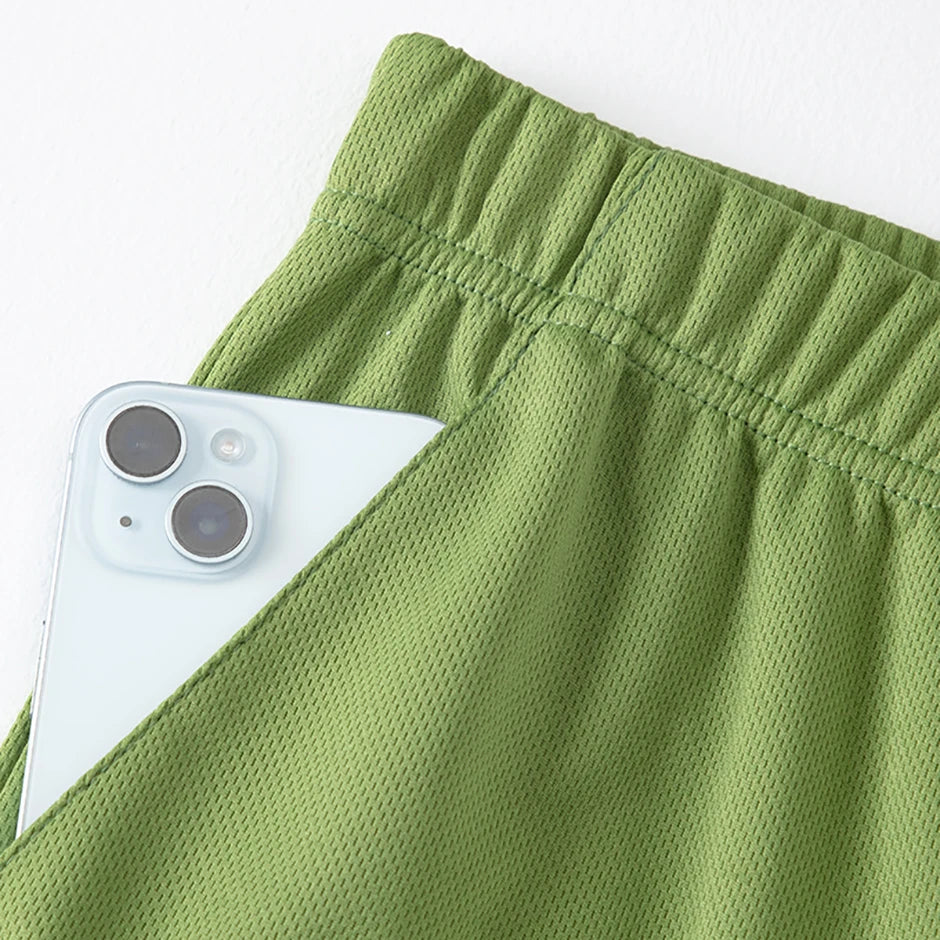 2-Piece Men's Summer Quick drying Sports Suit Loose And Breathable Short Sleeved T-shirt Running And Fitness Black Pocket Shorts