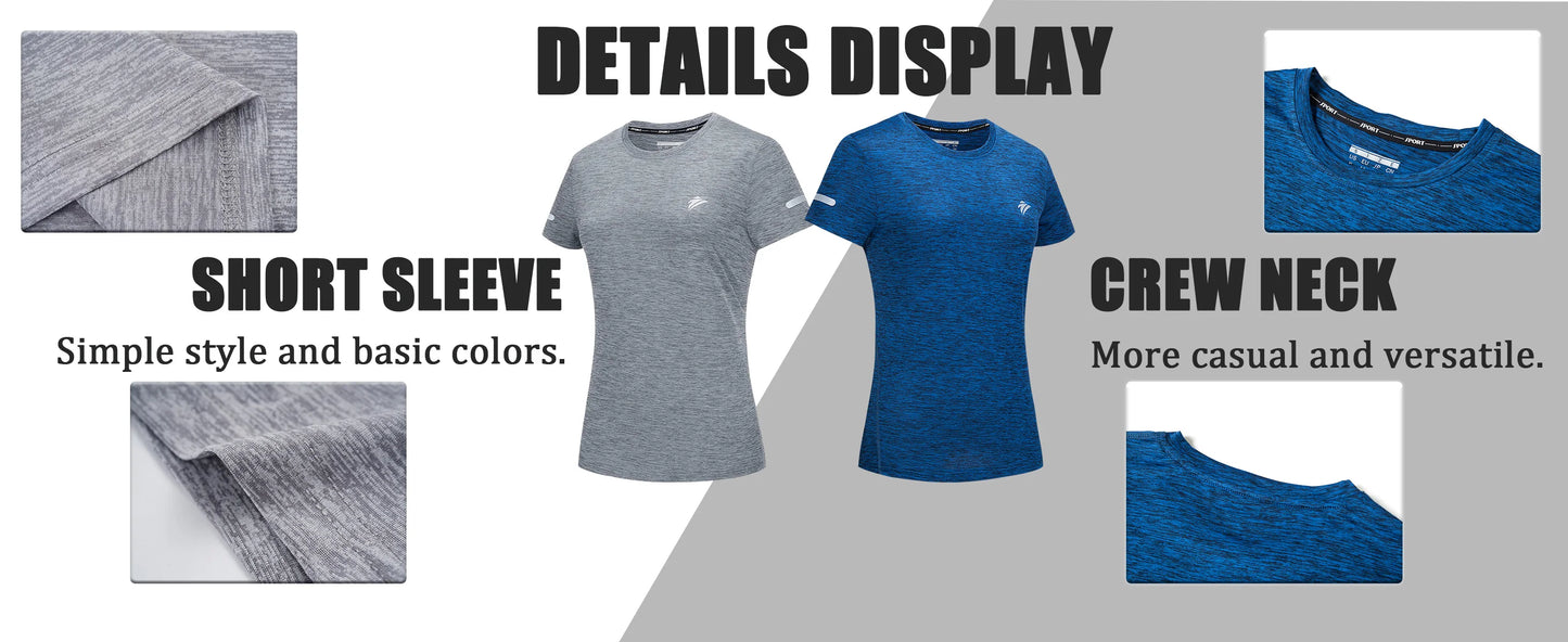 TACVASEN Elastic Moisture Wicking Summer T-shirts Women's Casual T-shirts Crew Neck Workout Running Shirts Sports Tee Gym Tops