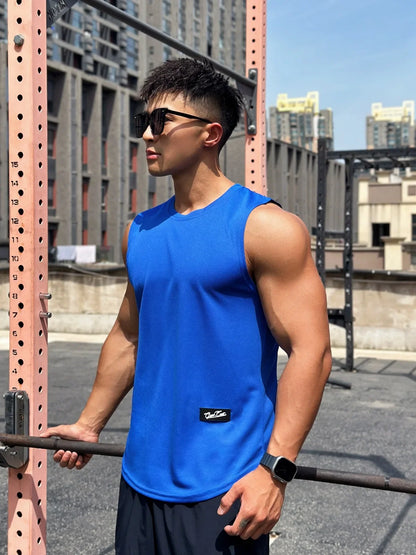 2025 Summer New Trend Men tank top Pullover Round Neck Mesh Bottom Shirt Sports Fitness Top Sleeveless Vest Quick Dry undershirt