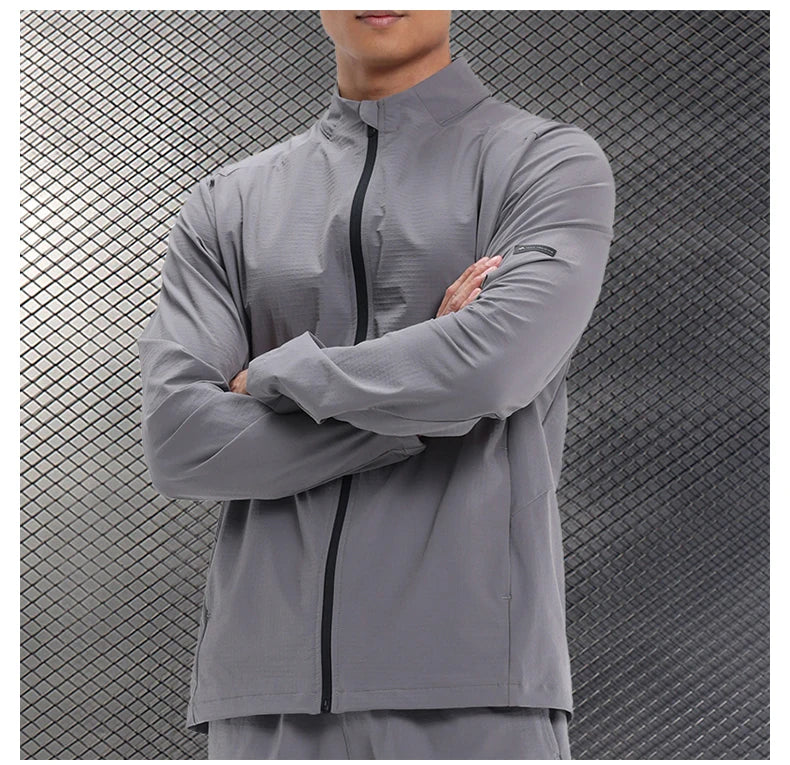 Men Outdoor Sports Casual Jacket Jacket Stand-Up Collar Zip Running Fitness Windproof Camping Hiking Riding Training Tops