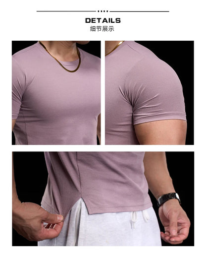Men's Gym Fitness Training Clothing Men's High-elasticity Breathable Sports Tight Short-sleeved T-shirt, Running Sports