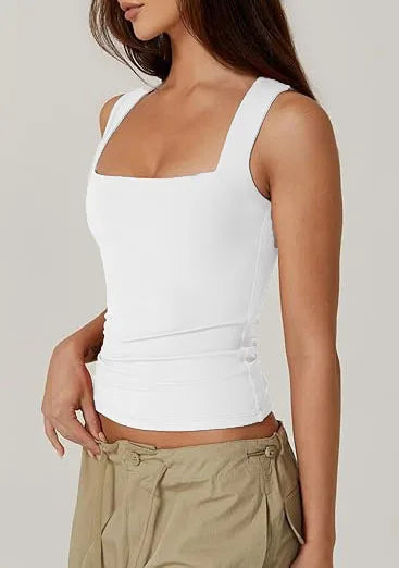 European and American women's street style spicy girl fashion square neck slim fit sleeveless vest for women