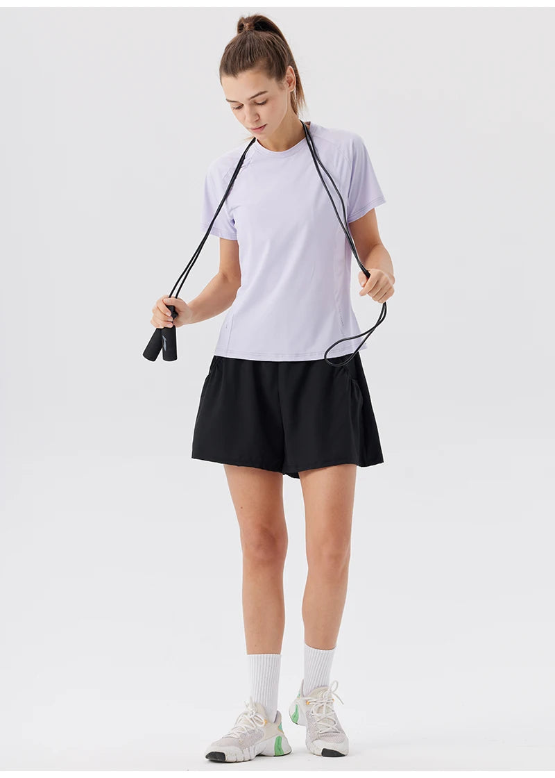 Summer Women's Quick Dry Running Sports T-Shirt Gym Fitness Training Wear for Tennis Golf Yoga Breathable Sportswear Top