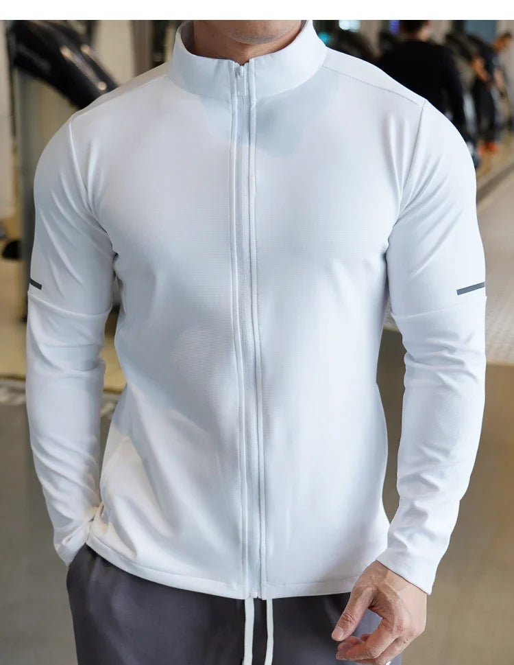 Men's Sports Fitness Casual Tops Long Sleeve Stand Up Collar Solid Colour Jacket Jogging Workout Sweatshirt with Zip Long Sleeve